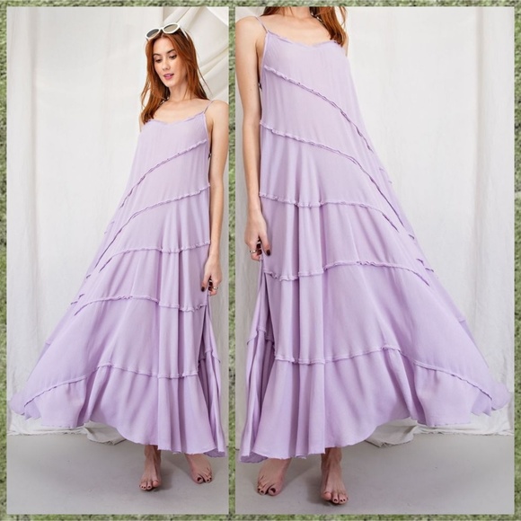 EASEL "Sun Seeker" Sexy Flowy Maxi Sundress W/Raw Seams & Back Self-Tie Details - Picture 9 of 16